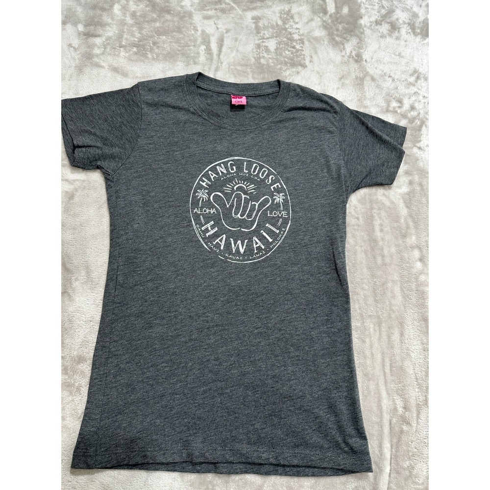 Island Girl T-Shirt Womens Size Medium Gray Hang Loose‎ Hawaii Short Sleeve EUC
